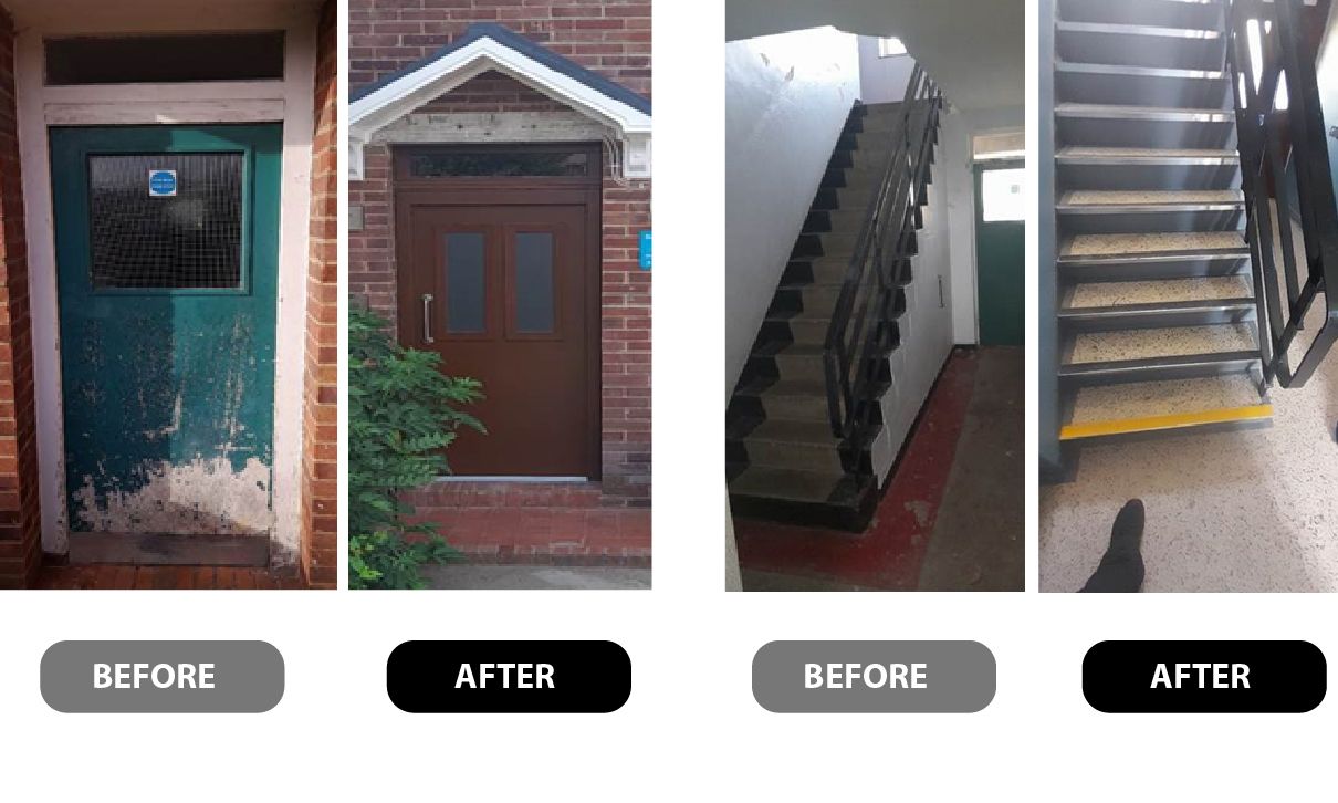 Comparison of works before and after at Beech Drive, Borehamwood